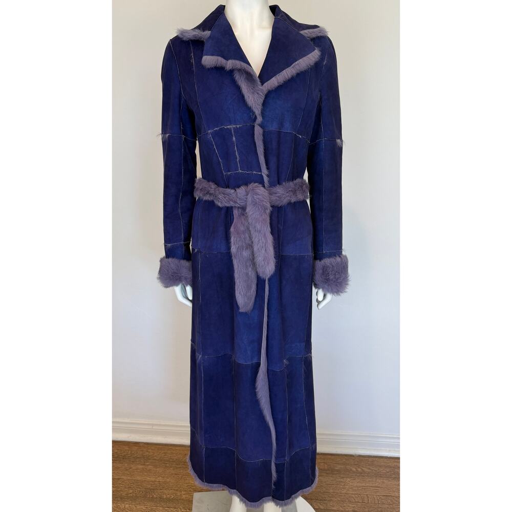 F/W 2000 Dolce & Gabbana Purple Genuine Rabbit Fur Belted Coat